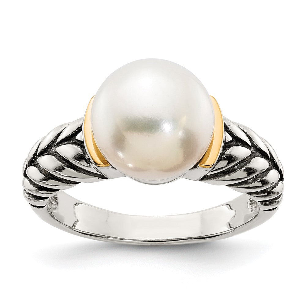 Shey Couture Sterling Silver with 14K Accent Antiqued Button Freshwater Cultured Pearl Ring