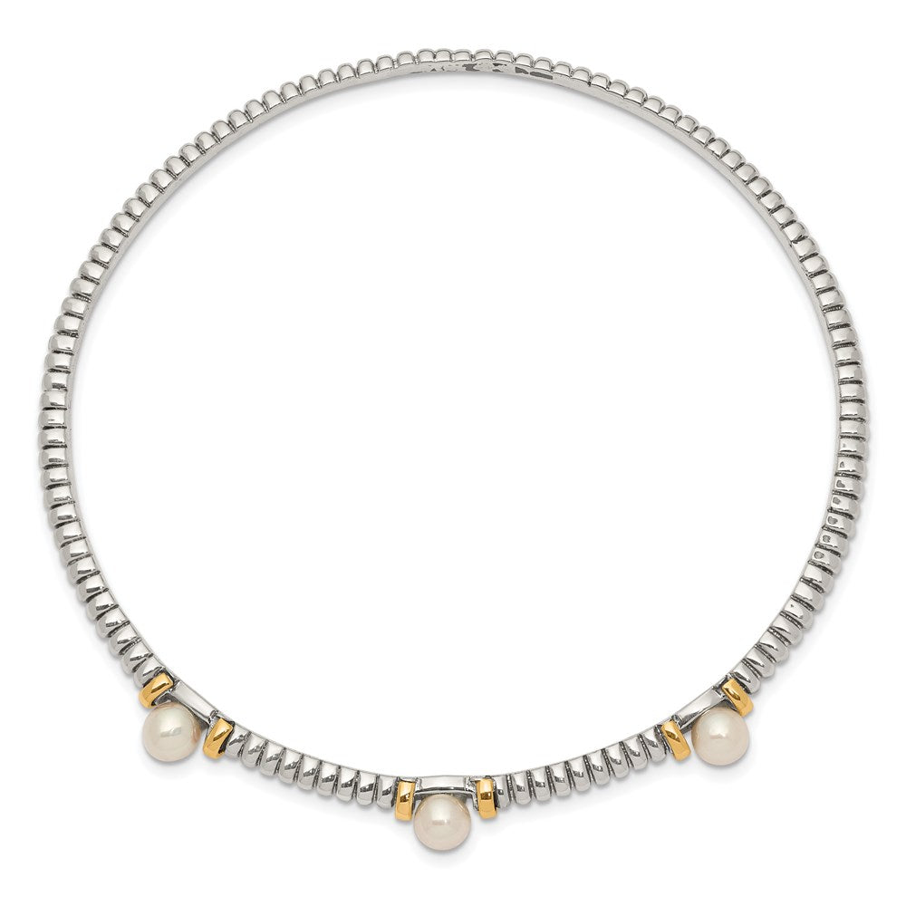 Shey Couture Sterling Silver with 14K Accent Freshwater Cultured Button Pearl Slip-on Bangle Bracelet