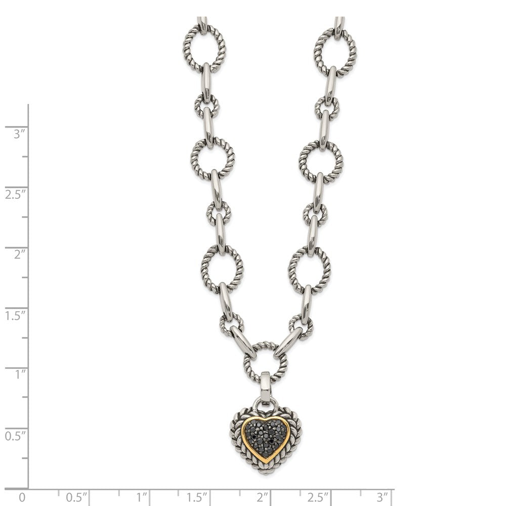 Shey Couture Sterling Silver with 14K Accent 17 Inch Antiqued Black Diamond Heart Drop Necklace