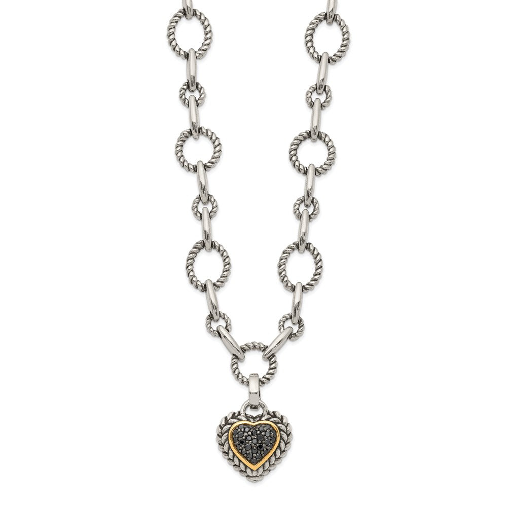 Shey Couture Sterling Silver with 14K Accent 17 Inch Antiqued Black Diamond Heart Drop Necklace