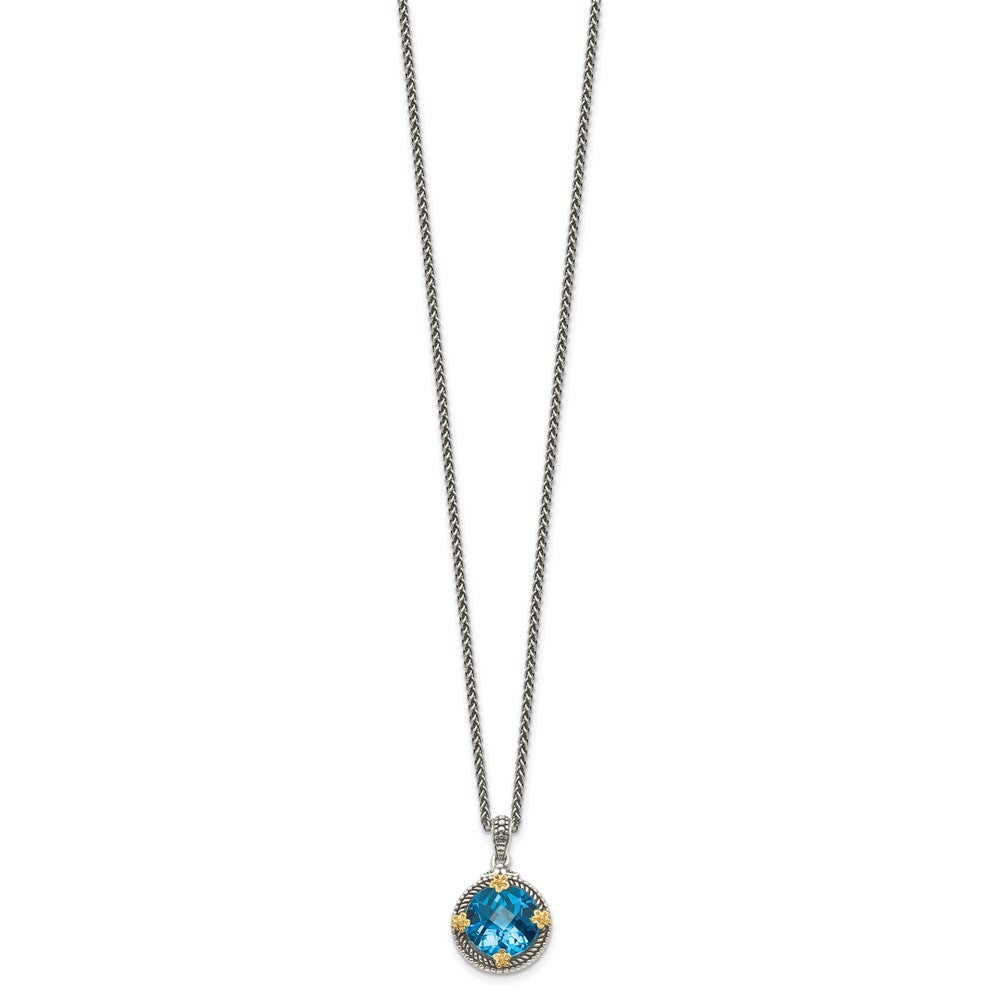 Shey Couture Sterling Silver with 14K Accent 18 Inch Antiqued Round Swiss Blue Topaz Necklace