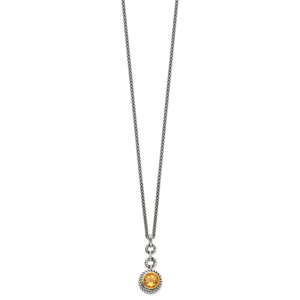 Shey Couture Antiqued Sterling Silver with14K Gold-plated Accent Round Bezel Citrine 18 Inch Necklace