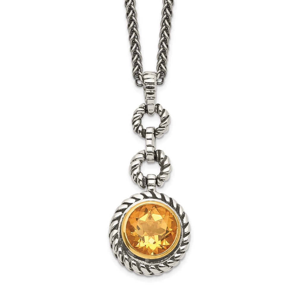 Shey Couture Antiqued Sterling Silver with14K Gold-plated Accent Round Bezel Citrine 18 Inch Necklace