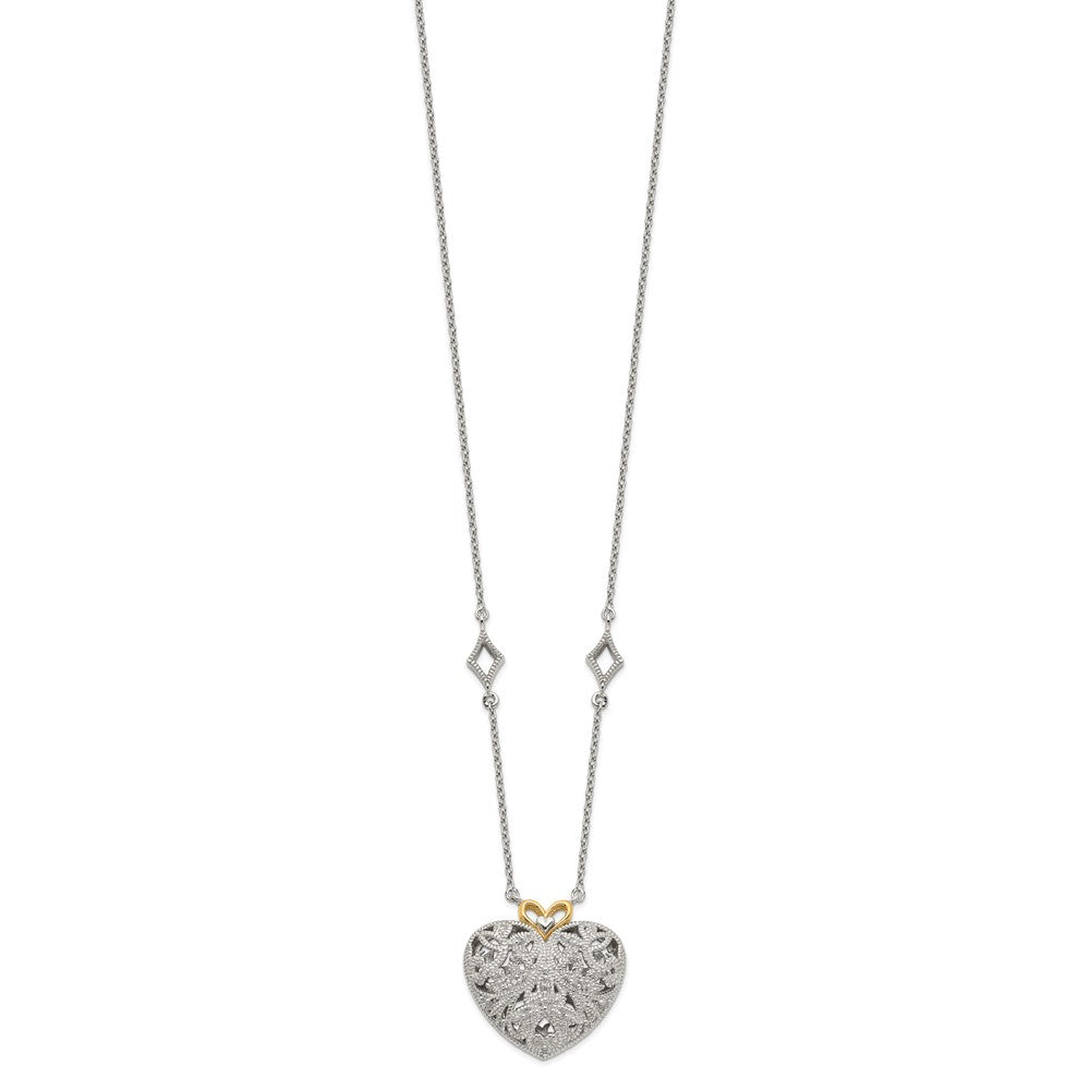 Shey Couture Sterling Silver Rhodium-plated with 14K Accent 18 Inch Diamond Vintage Heart Necklace