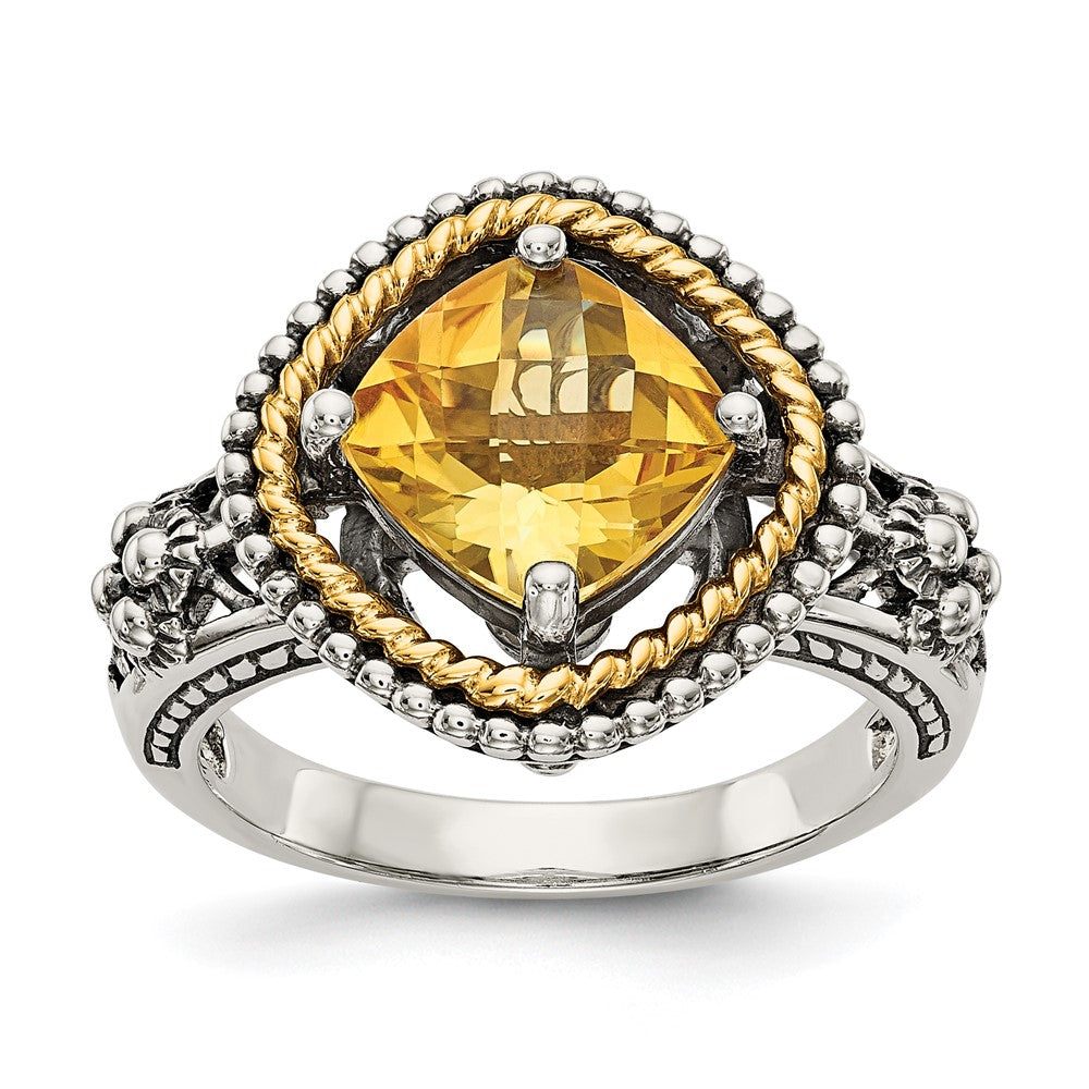 Shey Couture Sterling Silver with 14K Accent Antiqued Cushion Citrine Ring