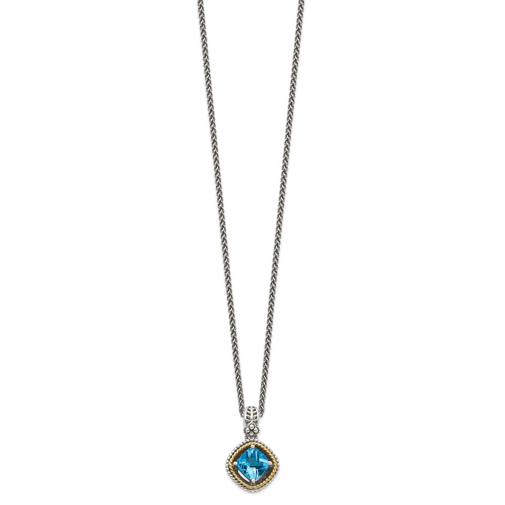 Shey Couture Sterling Silver with 14K Accent 18 Inch Antiqued Cushion Swiss Blue Topaz Necklace