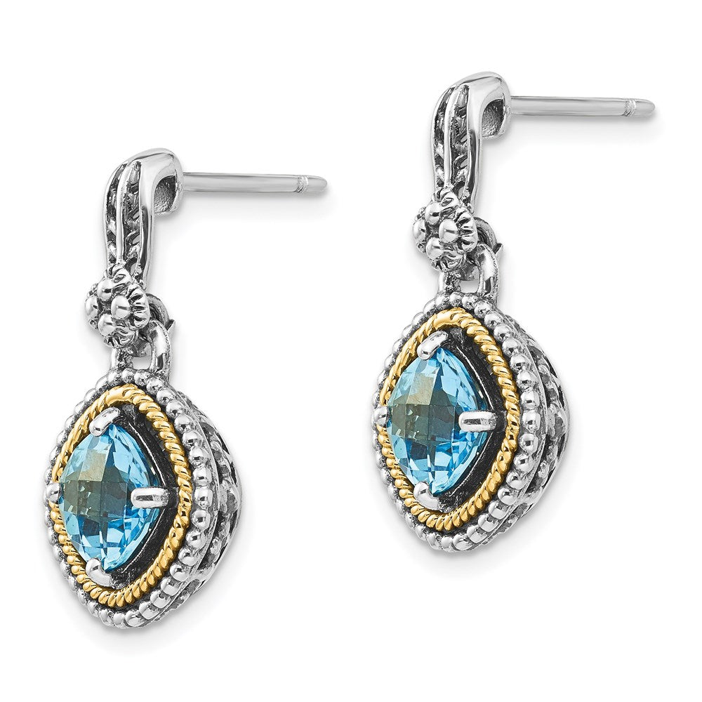 Shey Couture Sterling Silver with 14K Accent Antiqued Cushion Swiss Blue Topaz Post Dangle Earrings