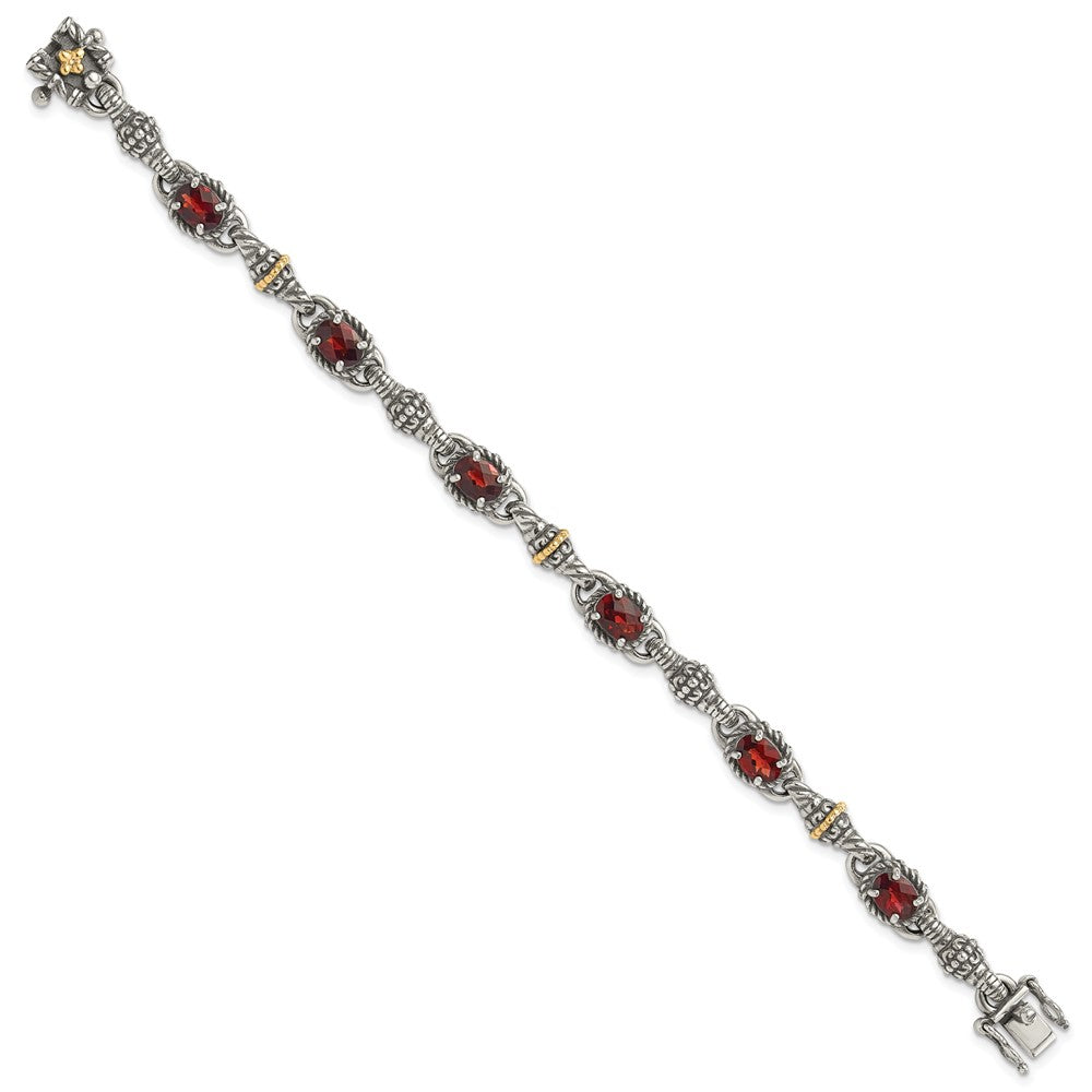 Shey Couture Sterling Silver with 14K Accent Antiqued Oval Garnet Bracelet