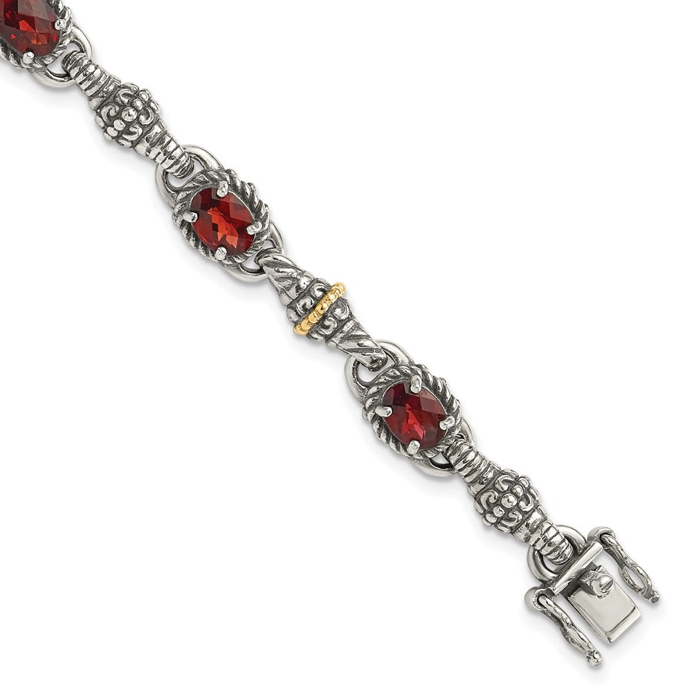Shey Couture Sterling Silver with 14K Accent Antiqued Oval Garnet Bracelet
