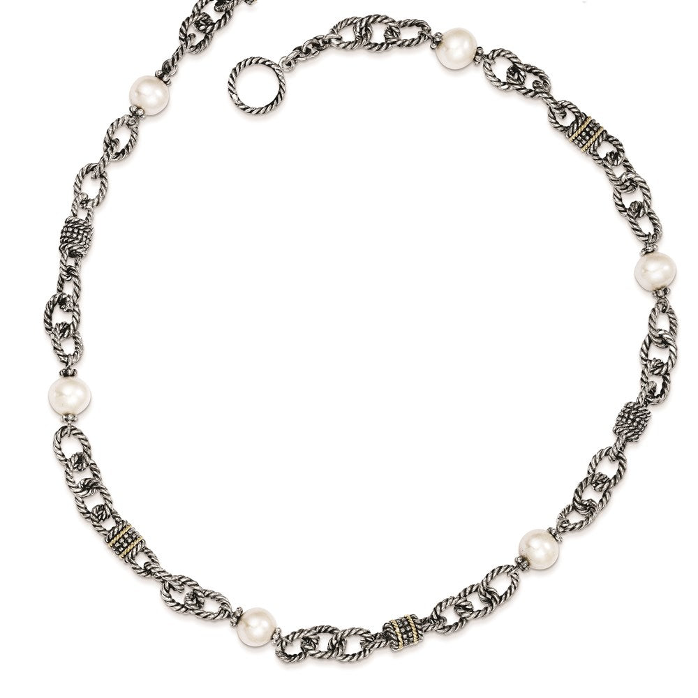 Shey Couture Sterling Silver with 14K Accent 18.5 Inch Antiqued 8- Freshwater Cultured Pearl Necklace