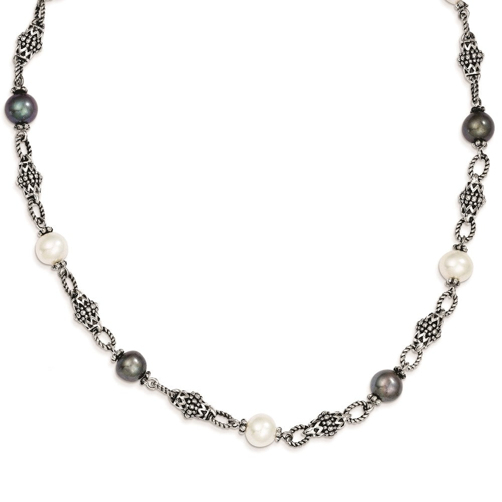 Shey Couture Sterling Silver 18 Inch Antiqued 8- Freshwater Cultured Black and White Pearl Necklace