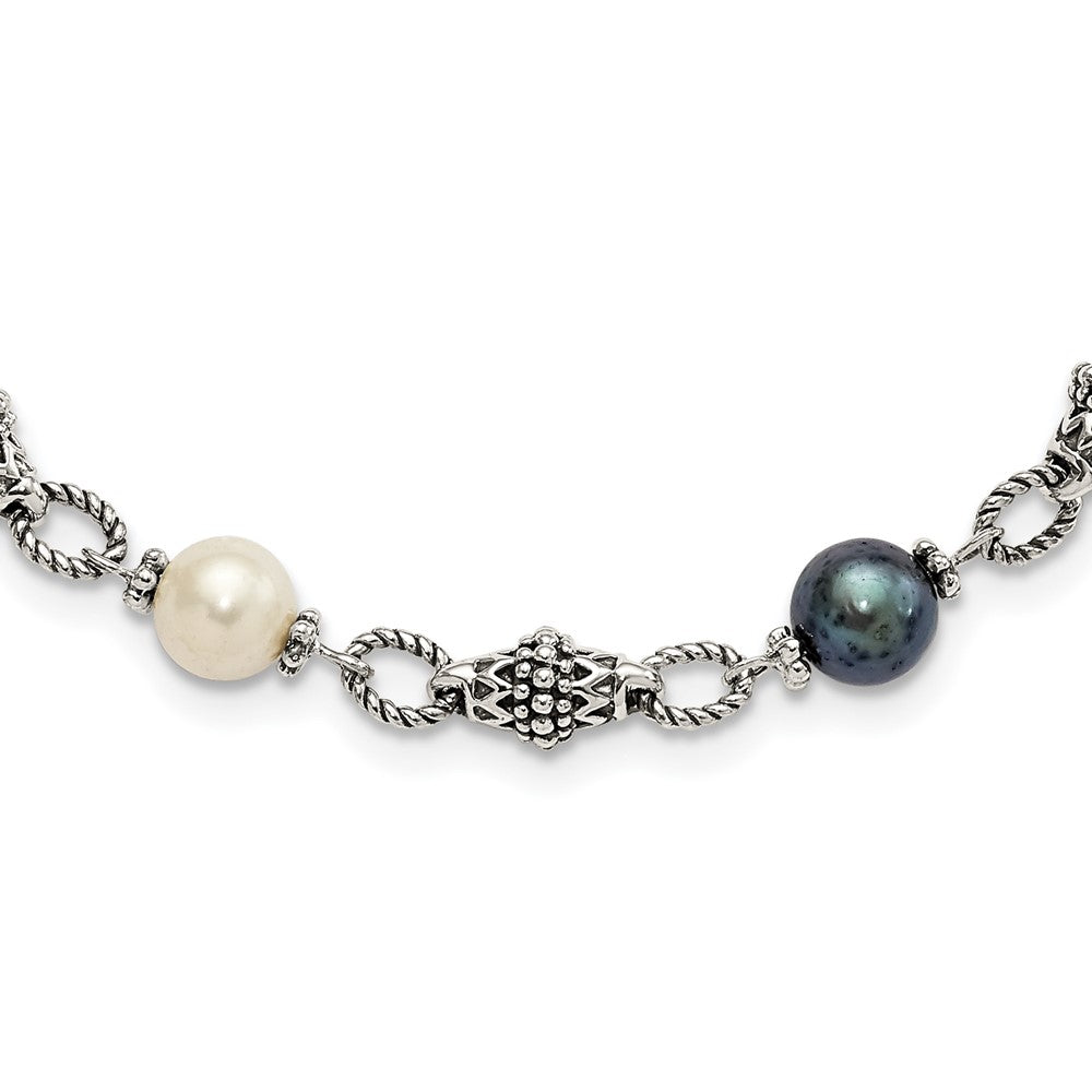 Shey Couture Sterling Silver 18 Inch Antiqued 8- Freshwater Cultured Black and White Pearl Necklace