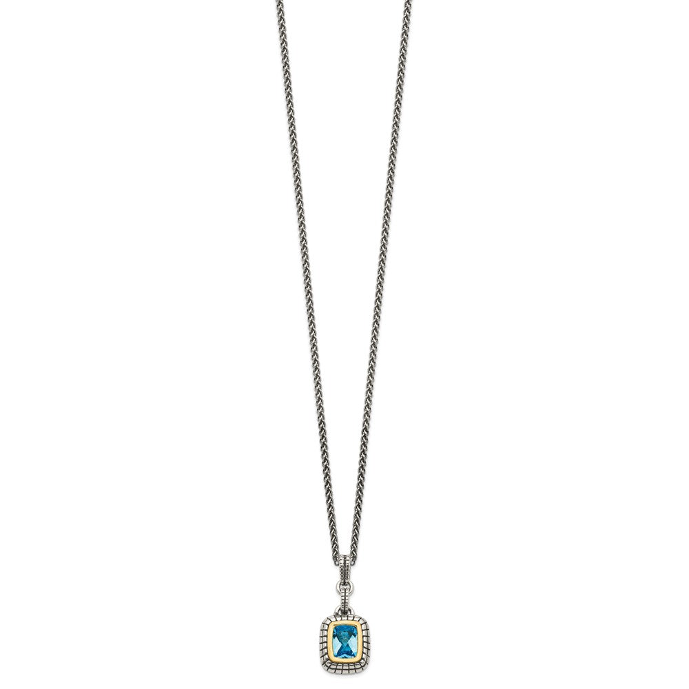 Shey Couture Sterling Silver with 14K Accent 18 Inch Antiqued Cushion Bezel Swiss Blue Topaz Necklace