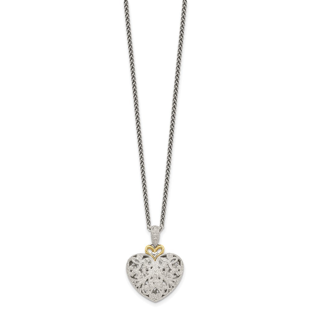 Shey Couture Sterling Silver Antiqued with 14K Accent 18 Inch Diamond Vintage Heart Necklace