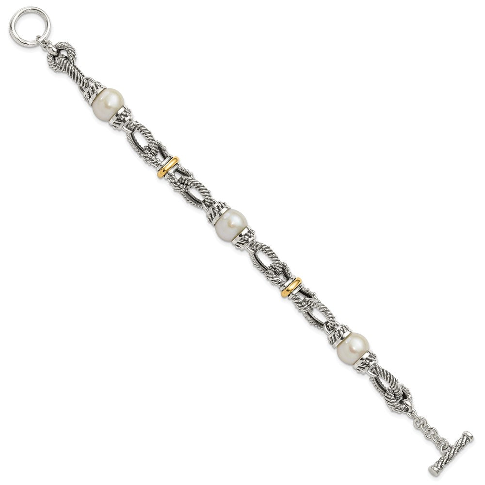 Shey Couture Sterling Silver with 14K Accent 7.5 Inch Antiqued 10- Freshwater Cultured Pearl Bracelet