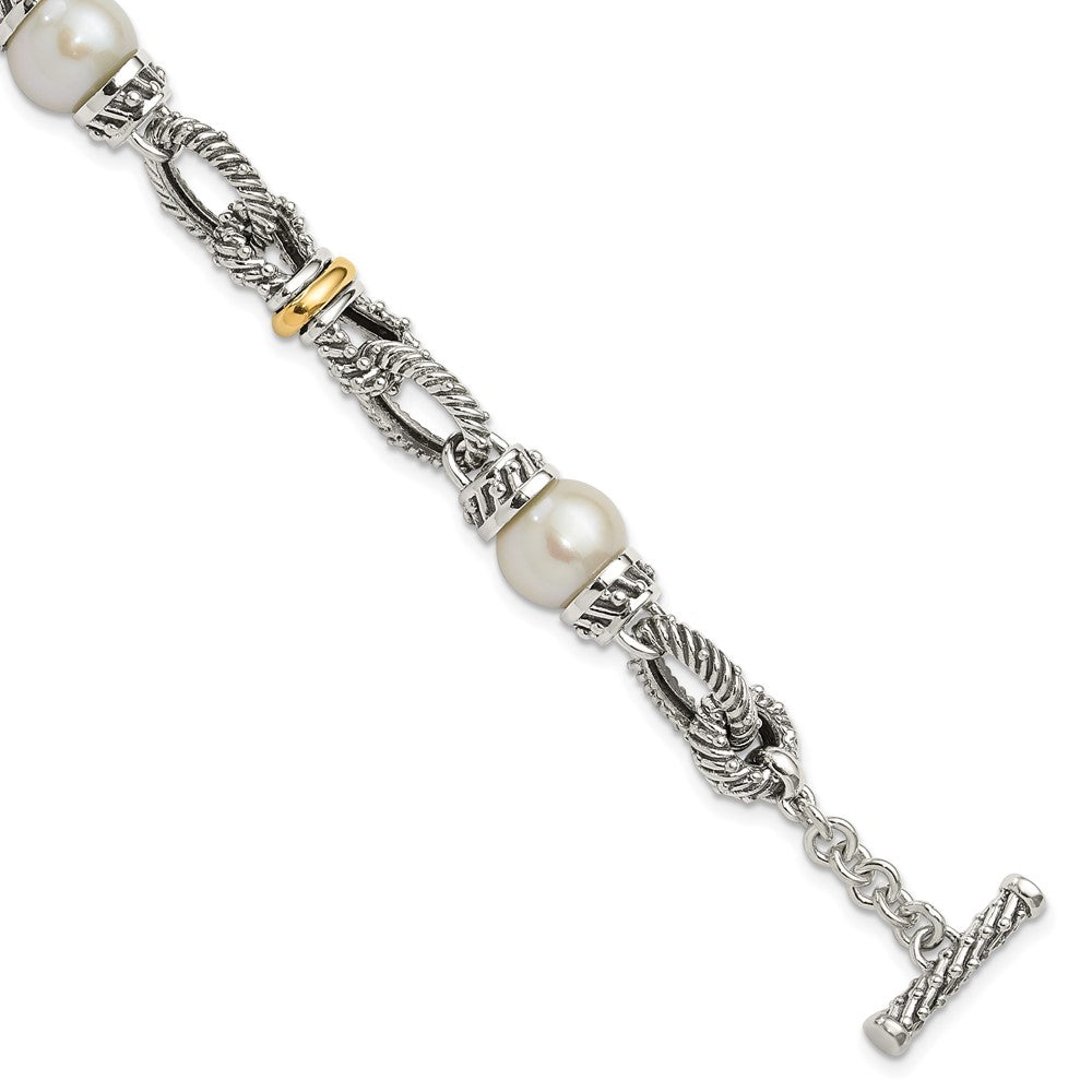 Shey Couture Sterling Silver with 14K Accent 7.5 Inch Antiqued 10- Freshwater Cultured Pearl Bracelet