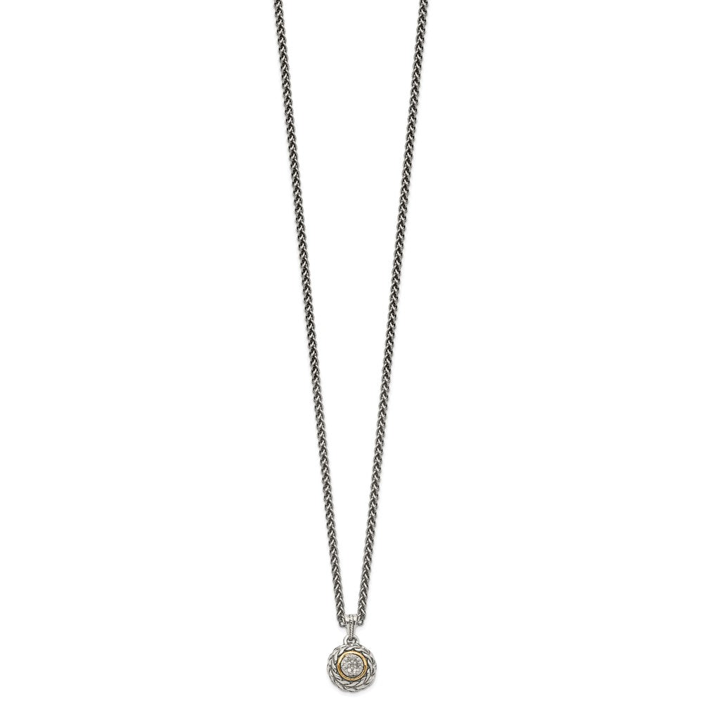 Shey Couture Sterling Silver Antiqued with 14K Accent 18 Inch Diamond Round Pendant Necklace