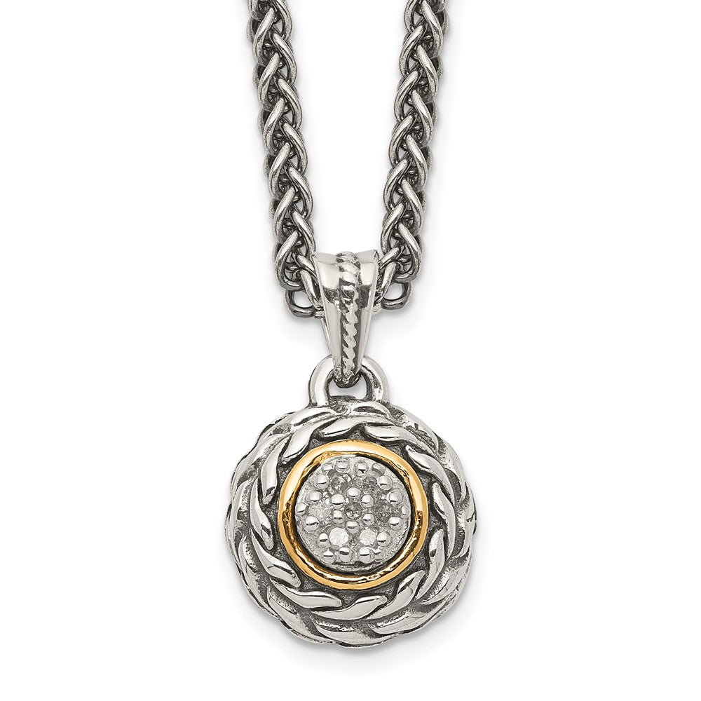 Shey Couture Sterling Silver Antiqued with 14K Accent 18 Inch Diamond Round Pendant Necklace