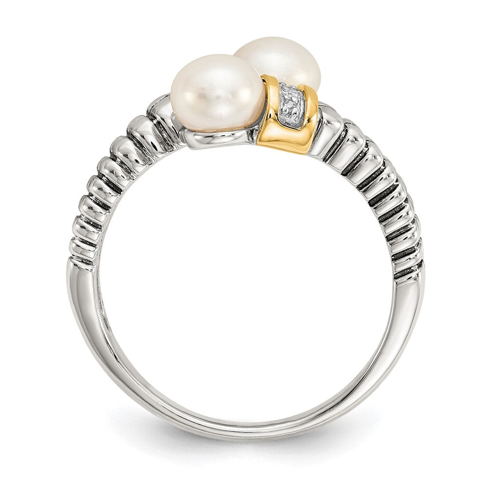 Shey Couture Sterling Silver with 14K Accent Antiqued 5.5- Freshwater Cultured Pearl and Diamond By-Pass Ring