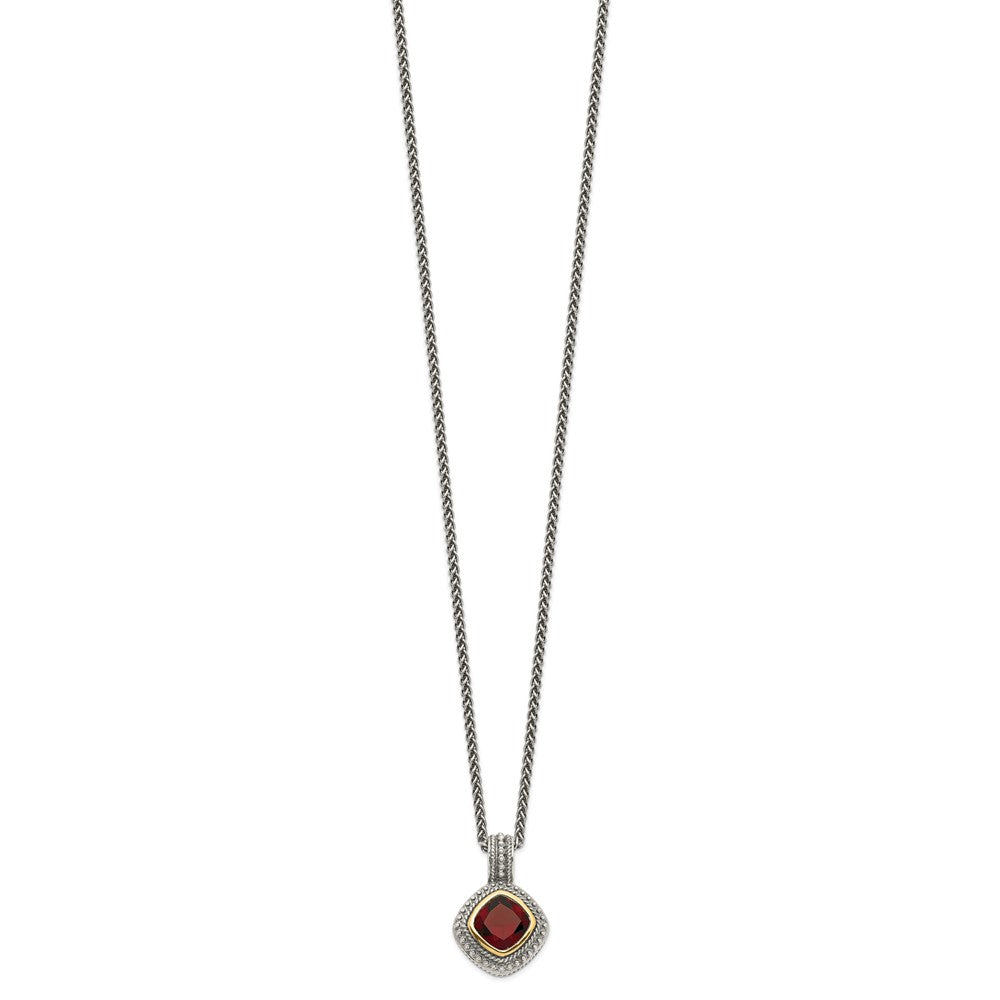 Shey Couture Sterling Silver with 14K Accent 18 Inch Antiqued Cushion Bezel Garnet Necklace