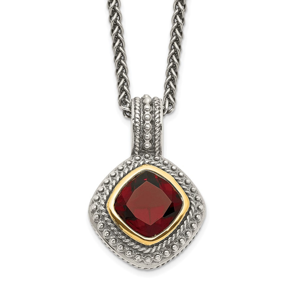 Shey Couture Sterling Silver with 14K Accent 18 Inch Antiqued Cushion Bezel Garnet Necklace