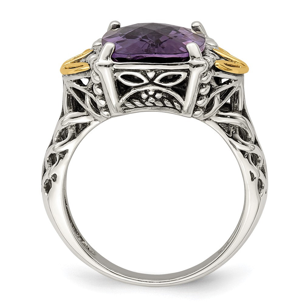 Shey Couture Sterling Silver with 14K Accent Antiqued Cushion Amethyst Ring