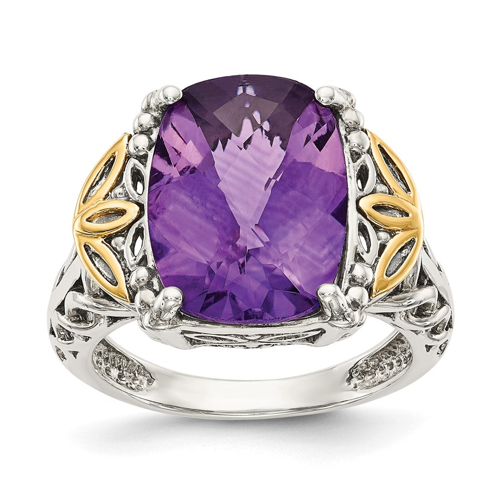 Shey Couture Sterling Silver with 14K Accent Antiqued Cushion Amethyst Ring