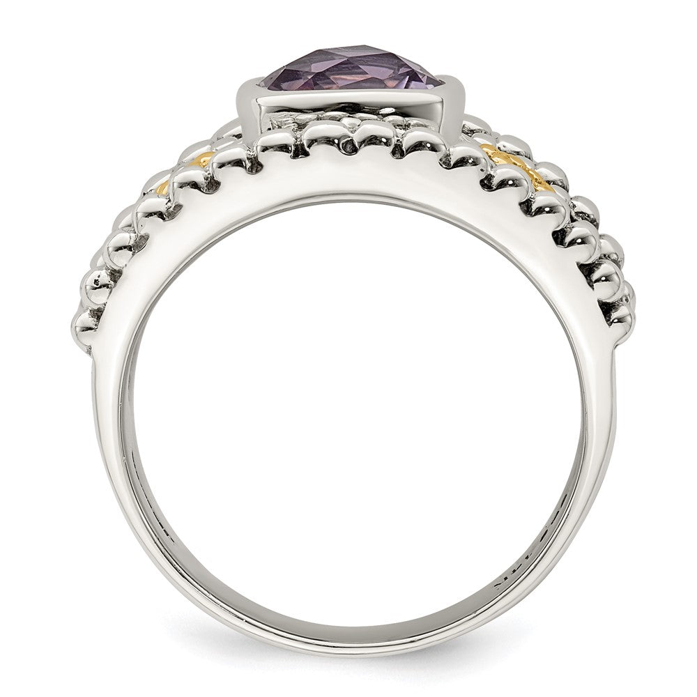 Shey Couture Sterling Silver with 14K Accent Antiqued Checkerboard-cut Cushion Bezel Amethyst Ring