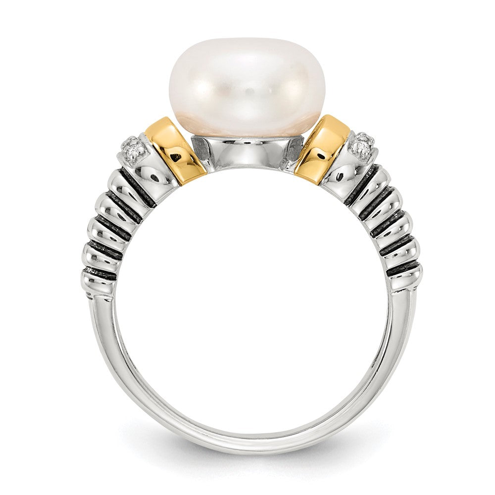 Shey Couture Sterling Silver with 14K Accent Antiqued Diamond and 9.5- Freshwater Cultured Pearl Ring