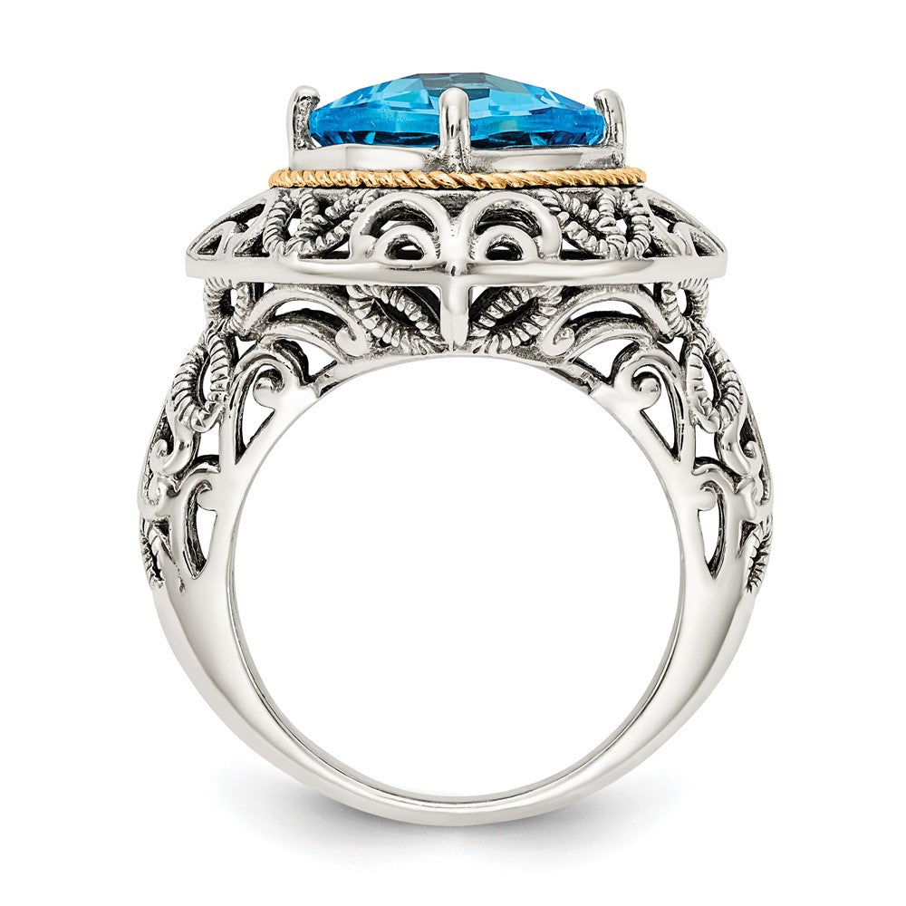 Shey Couture Sterling Silver with 14K Accent Antiqued Cushion Blue Topaz Ring