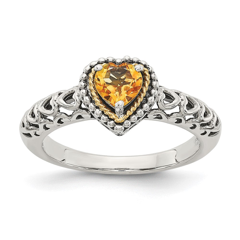 Shey Couture Sterling Silver with 14K Accent Antiqued Heart Citrine Ring