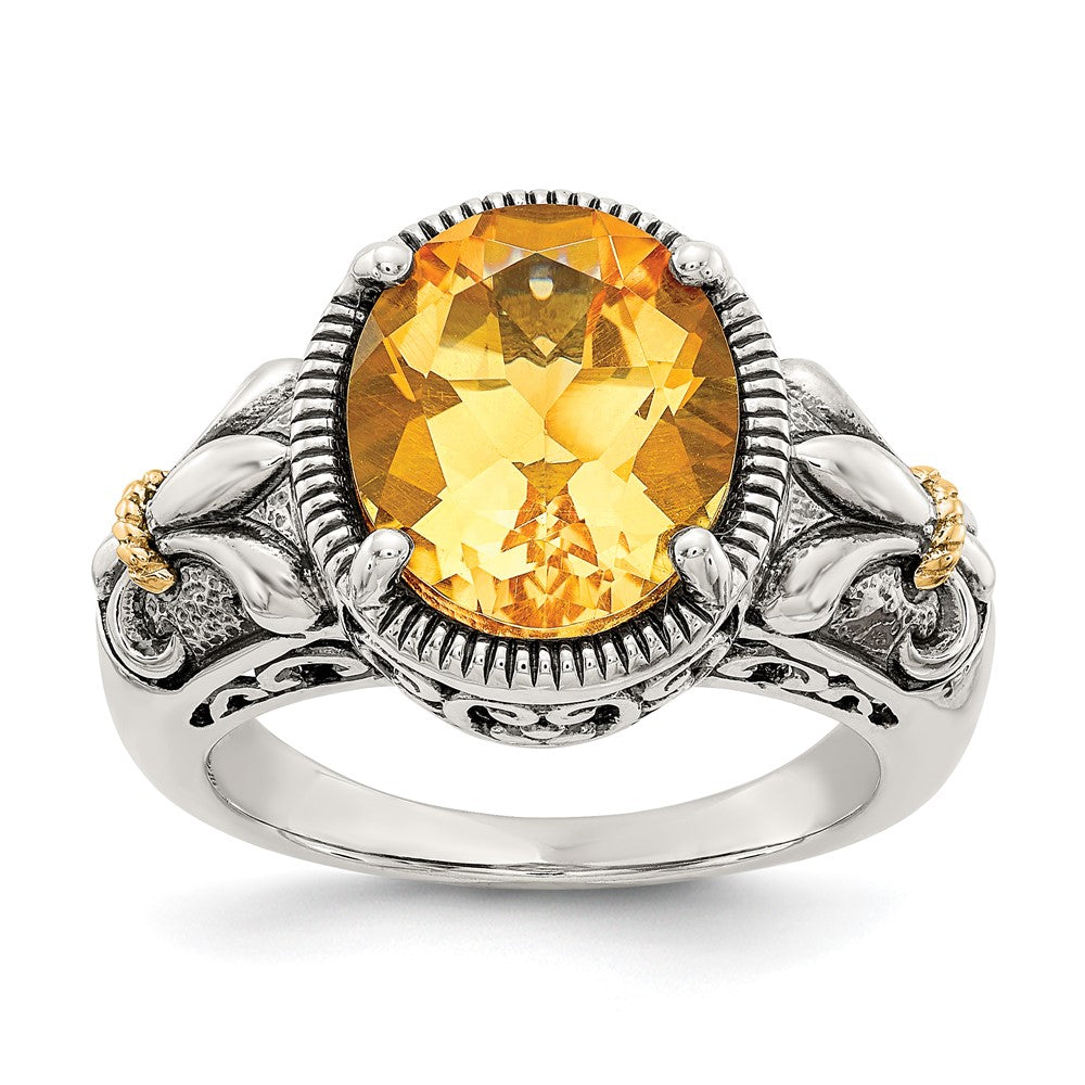 Shey Couture Sterling Silver with 14K Accent Antiqued Oval Citrine Ring