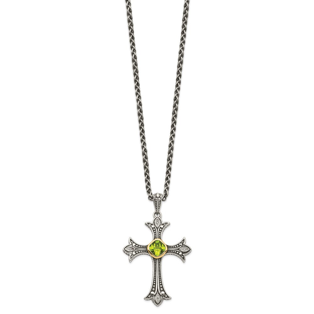 Shey Couture Sterling Silver with 14K Accent 18 Inch Antiqued Diamond and Cushion Bezel Peridot Necklace