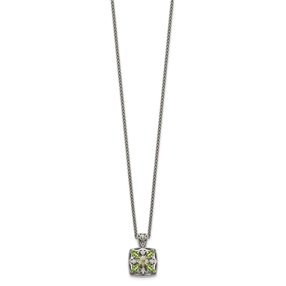 Shey Couture Sterling Silver with 14K Accent 18 Inch Antiqued Diamond and Marquise Peridot Necklace