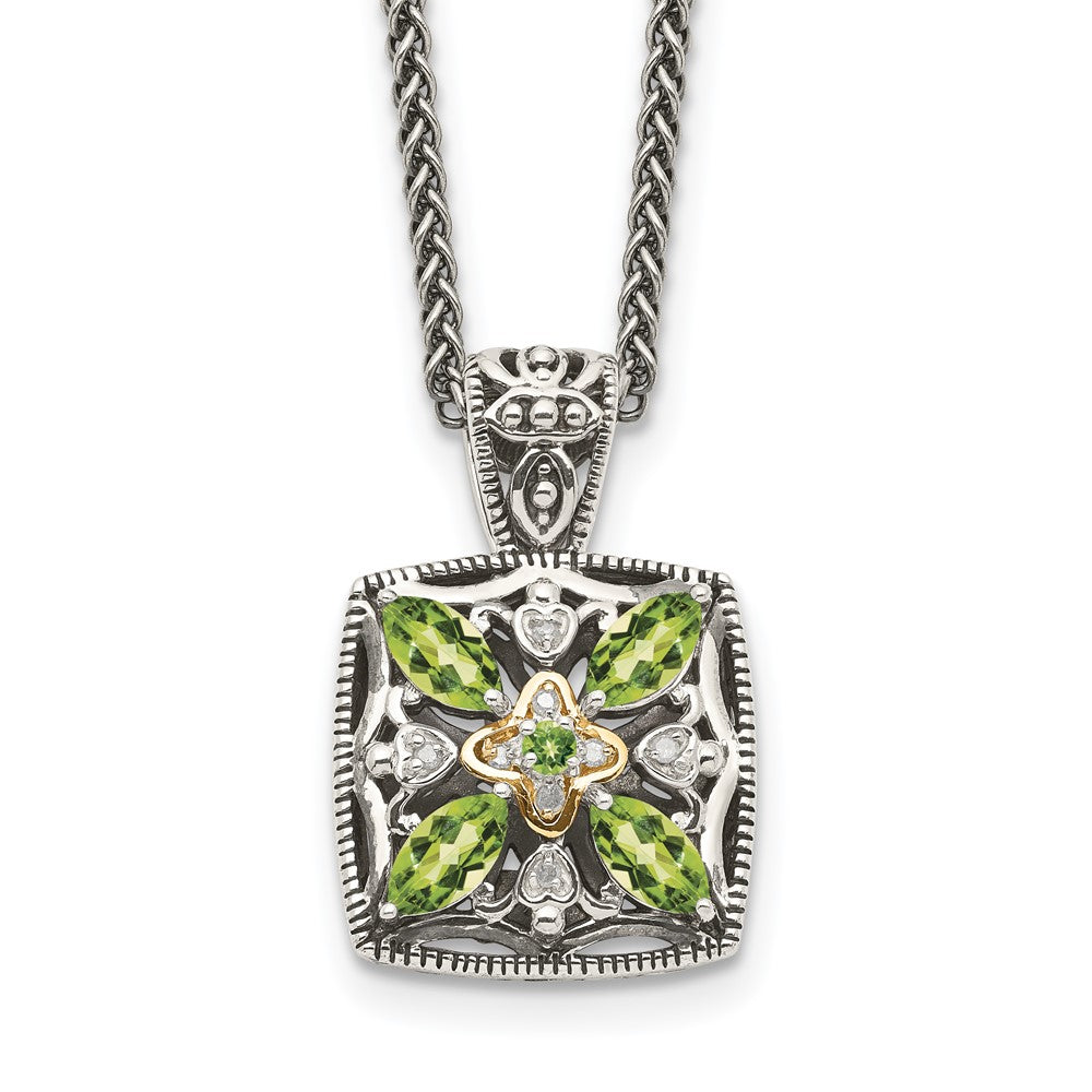 Shey Couture Sterling Silver with 14K Accent 18 Inch Antiqued Diamond and Marquise Peridot Necklace