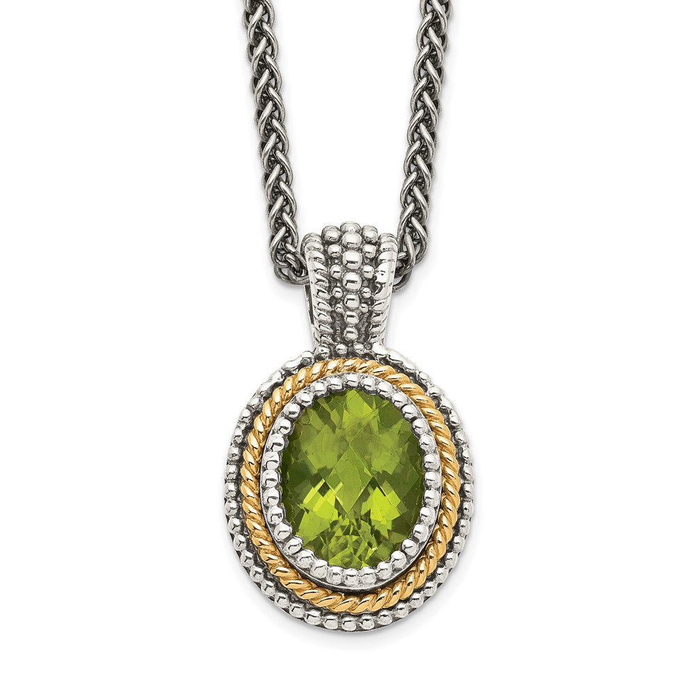 Shey Couture Sterling Silver with 14K Accent 18 Inch Antiqued Oval Bezel Peridot Necklace