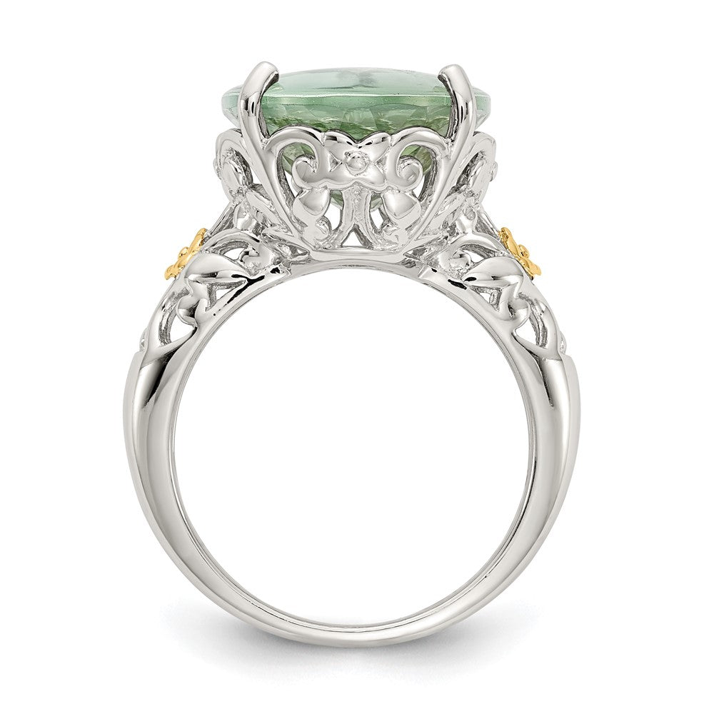 Shey Couture Sterling Silver Rhodium-plated with 14K Accent Oval Green Quartz Ring