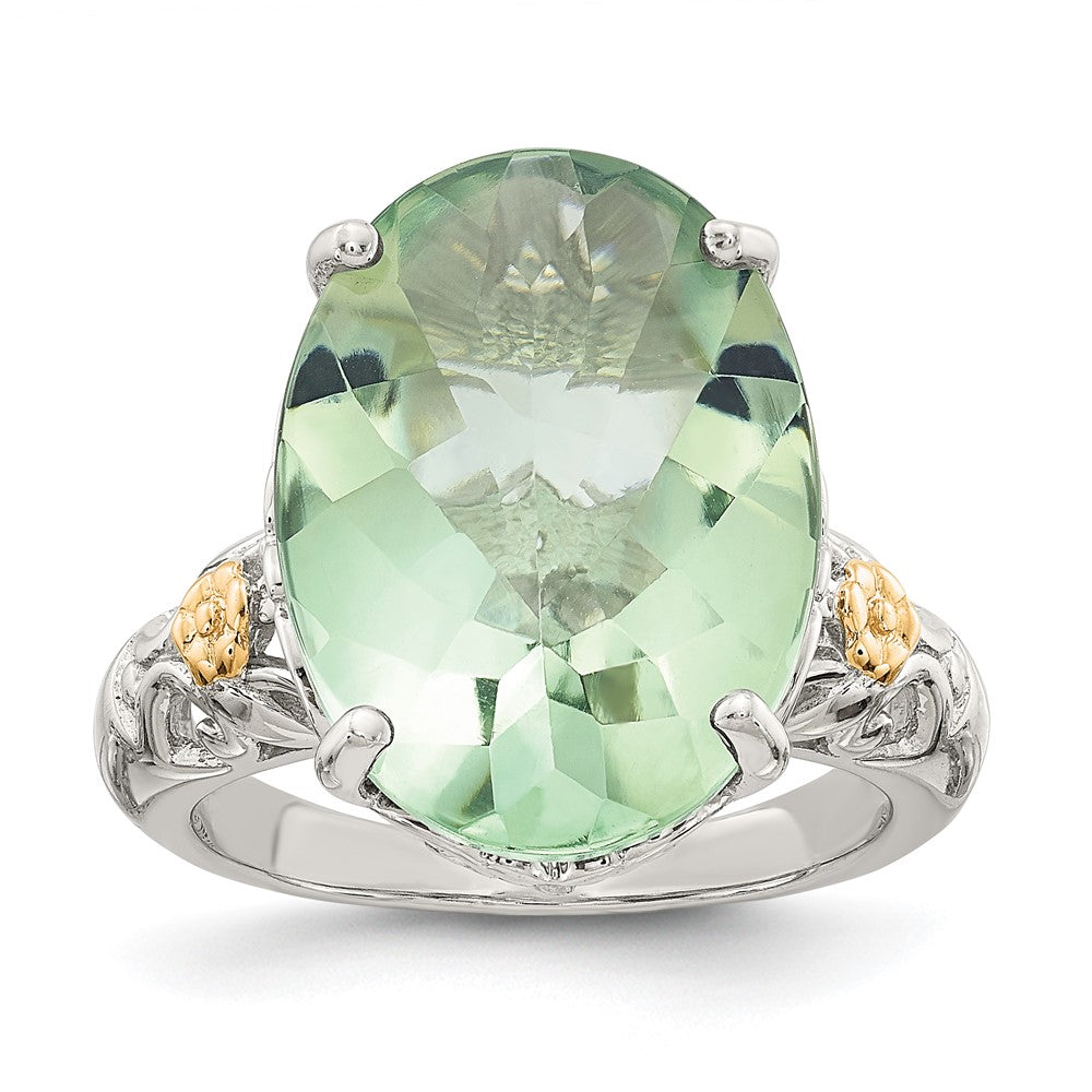 Shey Couture Sterling Silver Rhodium-plated with 14K Accent Oval Green Quartz Ring