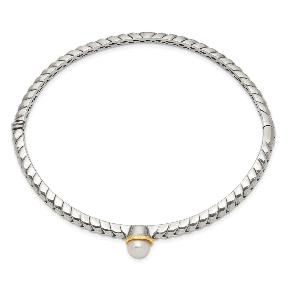 Shey Couture Sterling Silver with 14K Accent FW Cultured Pearl Hinged Bangle Bracelet