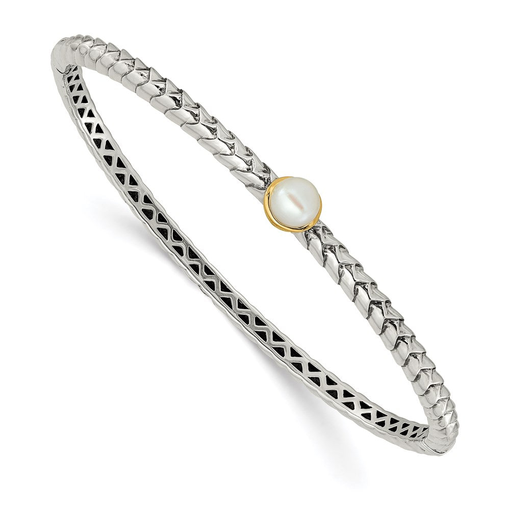 Shey Couture Sterling Silver with 14K Accent FW Cultured Pearl Hinged Bangle Bracelet