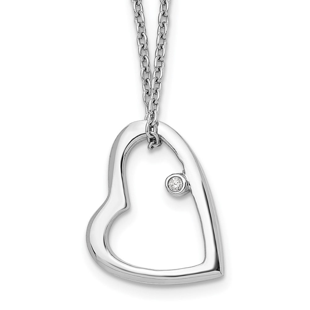 White Ice Sterling Silver Rhodium-plated 18 Inch Diamond Open Heart Necklace with 2 Inch Extender