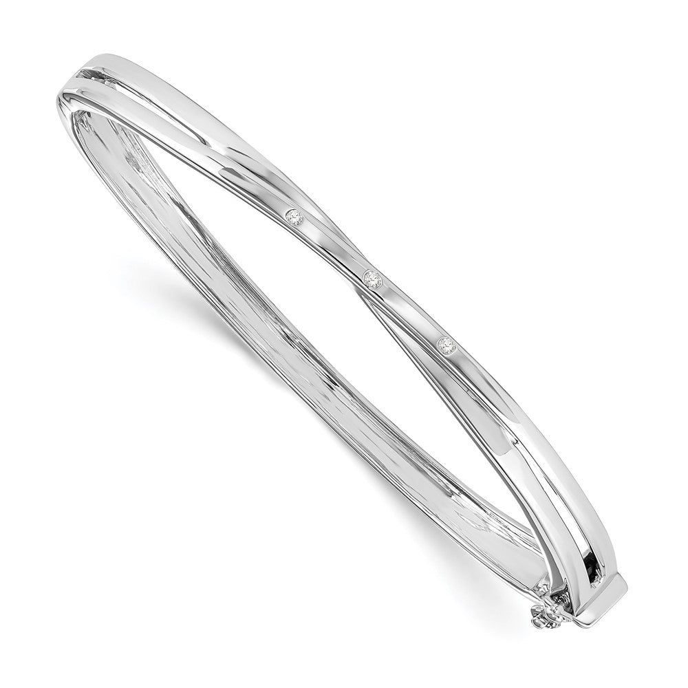 White Ice Sterling Silver Rhodium-plated Diamond Crossover Bangle Bracelet