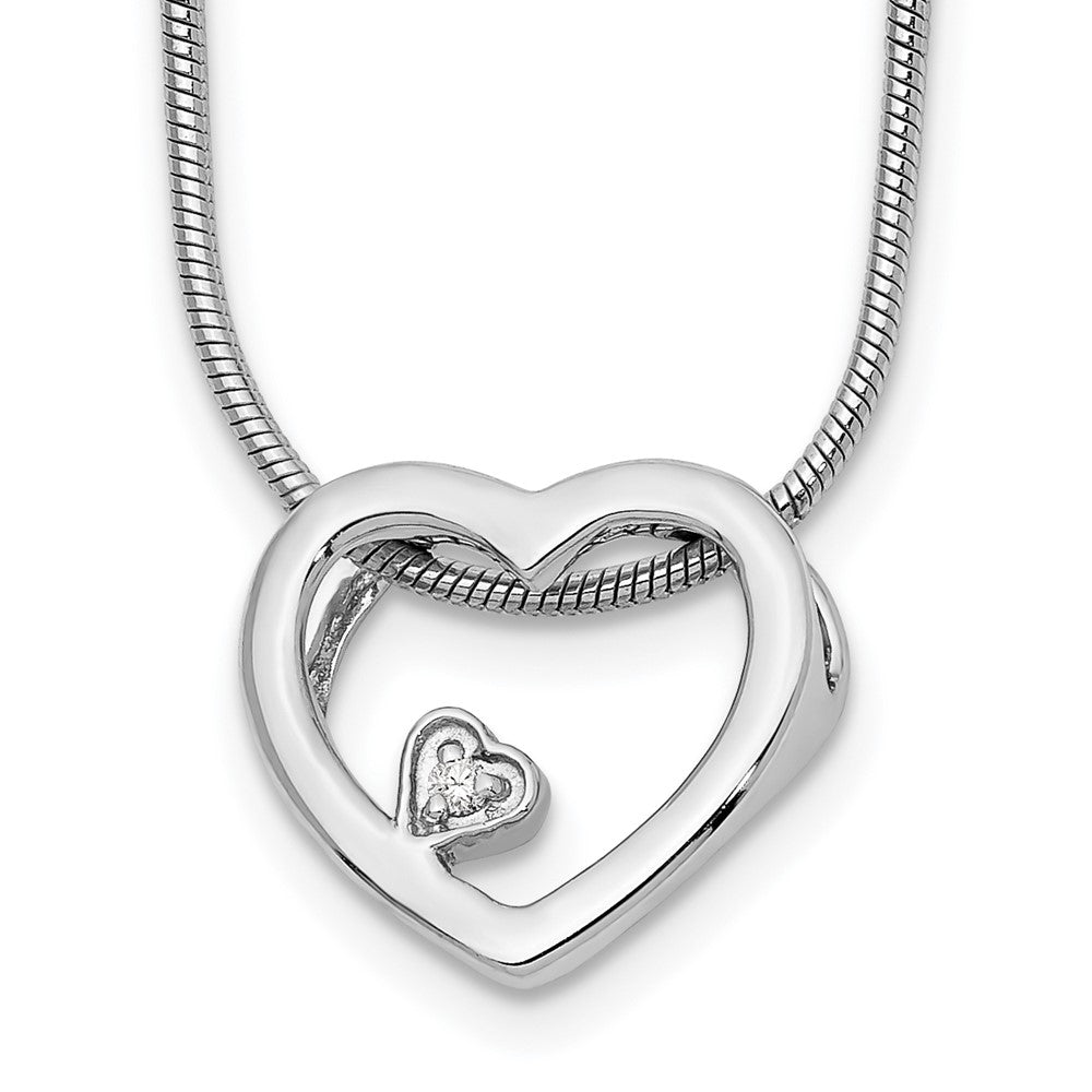 White Ice Sterling Silver Rhodium-plated 18 Inch Diamond Open Heart Necklace with 2 Inch Extender