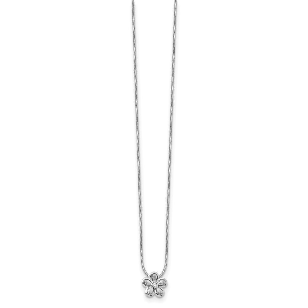 White Ice Sterling Silver Rhodium-plated Satin and Polished 18 Inch Diamond Flower Necklace with 2 Inch Extender