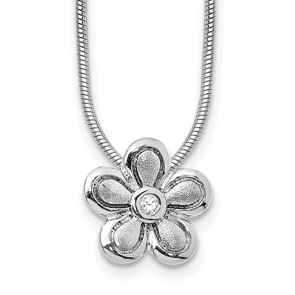 White Ice Sterling Silver Rhodium-plated Satin and Polished 18 Inch Diamond Flower Necklace with 2 Inch Extender