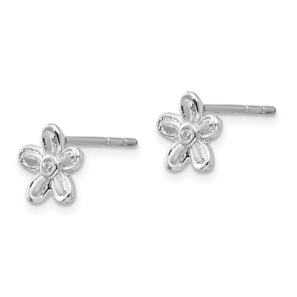 White Ice Sterling Silver Rhodium-plated Satin and Polished Diamond Flower Post Earrings