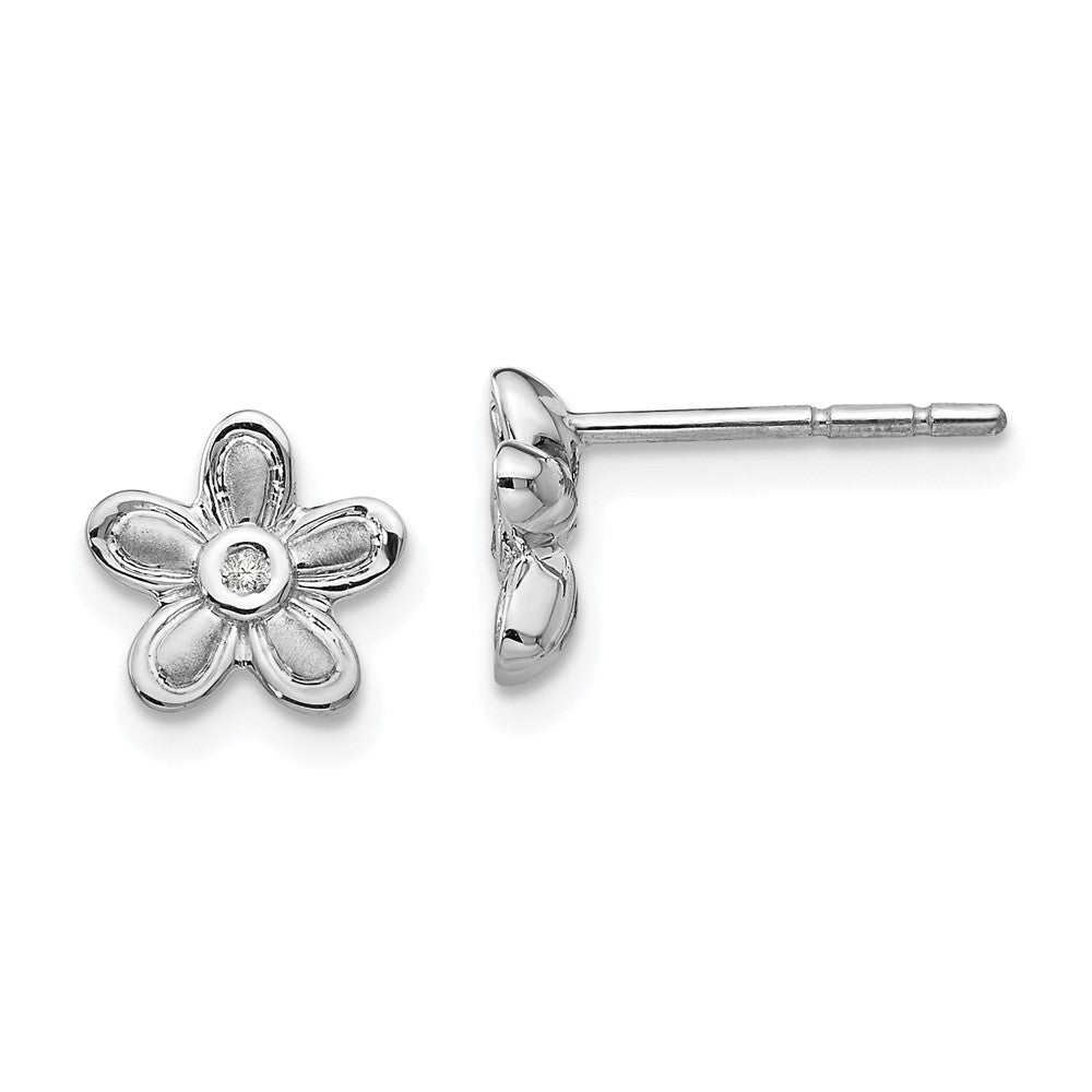 White Ice Sterling Silver Rhodium-plated Satin and Polished Diamond Flower Post Earrings