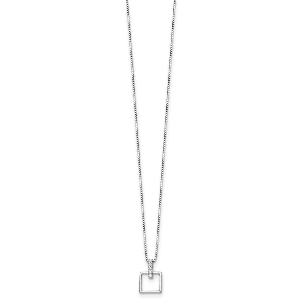 White Ice Sterling Silver Rhodium-plated 18 Inch Diamond Open Squared Necklace with 2 Inch Extender