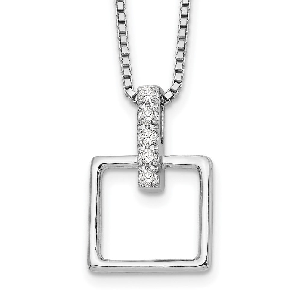 White Ice Sterling Silver Rhodium-plated 18 Inch Diamond Open Squared Necklace with 2 Inch Extender