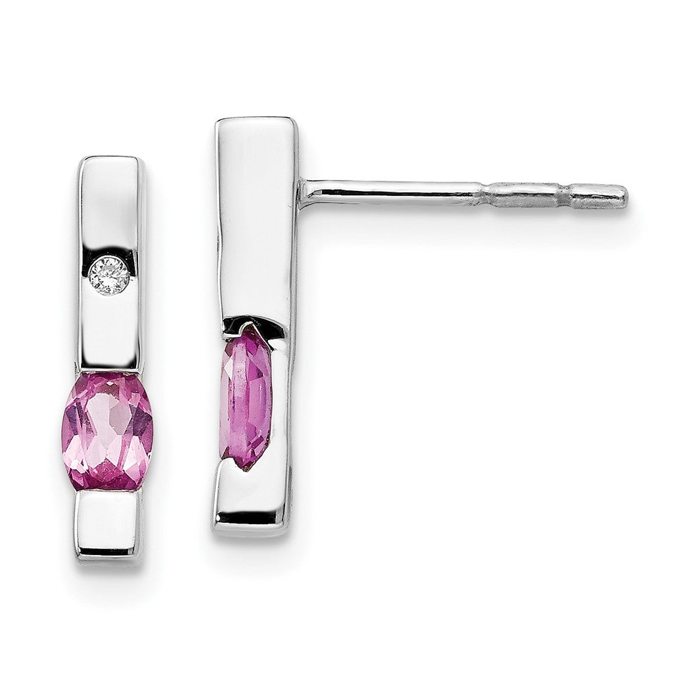 White Ice Sterling Silver Rhodium-plated Diamond and Pink Tourmaline Post Dangle Earrings